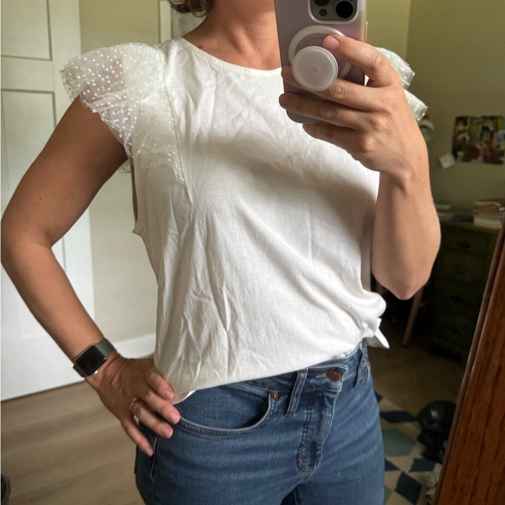 J. Crew Cream Sleeveless Top with Tulle Accent